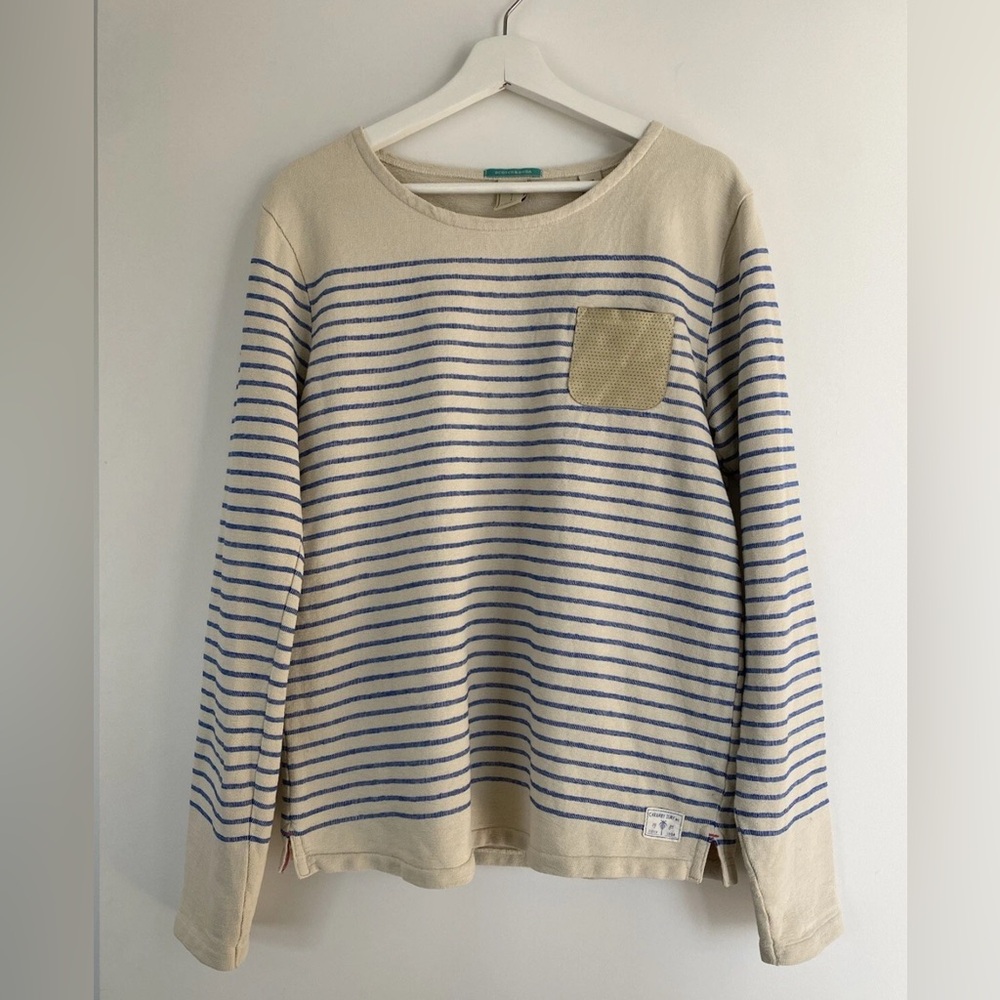 Striped Cream and Blue Men's Sweater